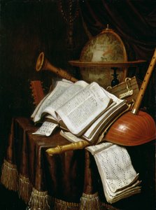 Vanitas maapallolla, nuotit ja instrumentit, 1692 (paneeli)
